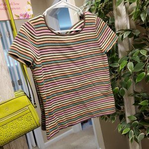 Talbots Sherbet Stripe Criss Cross T-shirt Size L